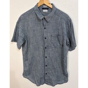 Columbia Sportswear Mens L Blue Slub Short Sleeve Button Down Shirt Regular Fit